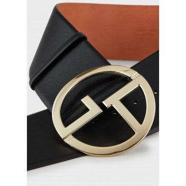 Wide leather belt with oversized GA logo